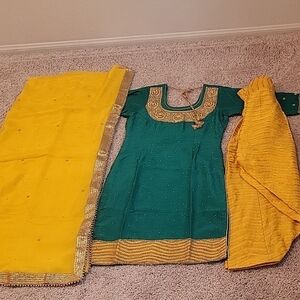 Salwar Kameez Teal and Gold Long Sleeve Dress